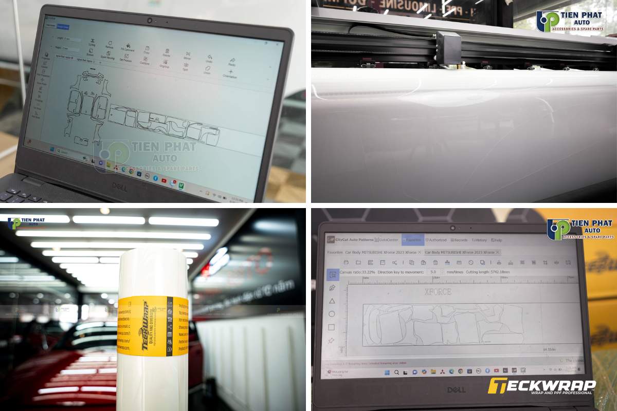 Tiến Phát Auto tiến hành in bản vẽ và cắt phim PPF TeckWrap bằng máy chuyên dụng