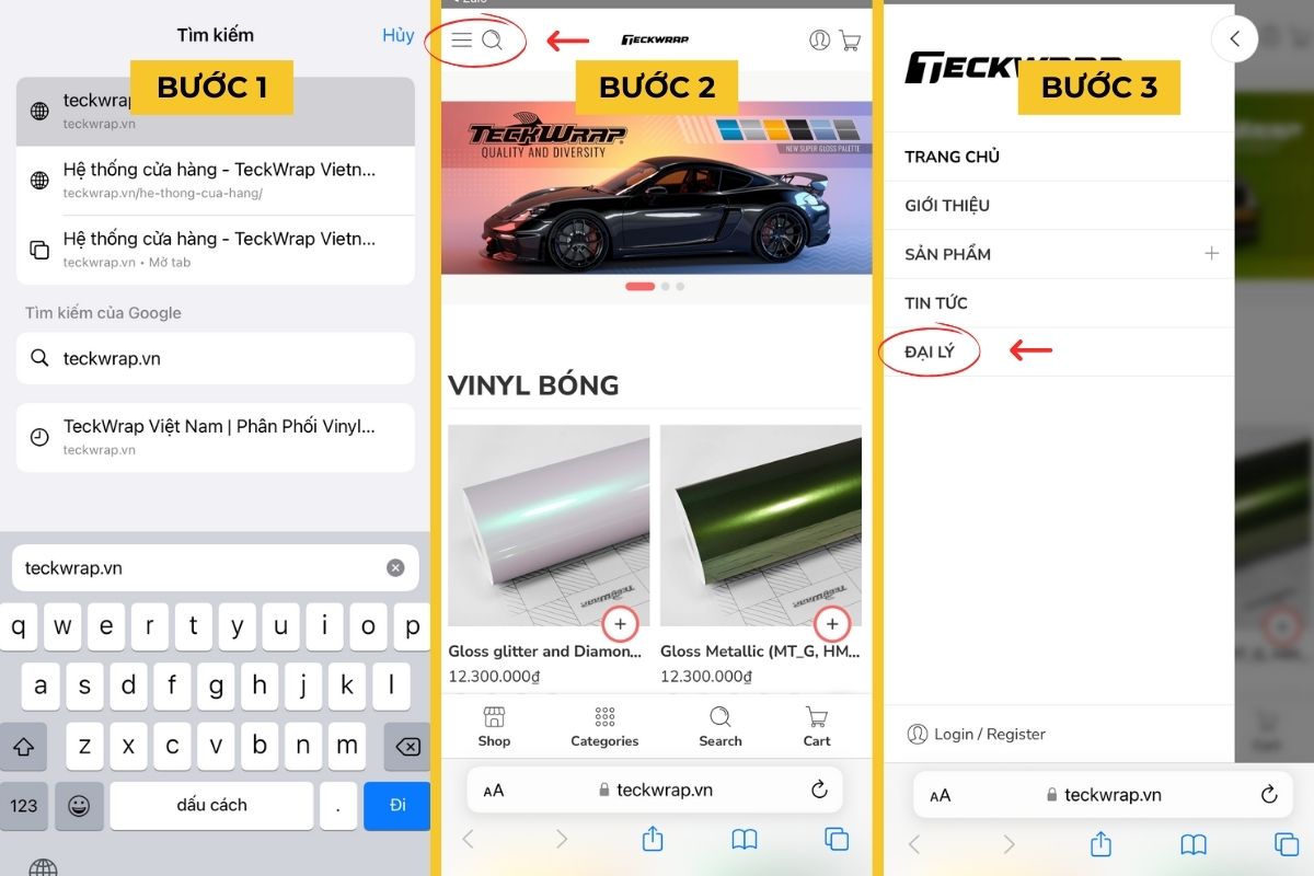 Hướng dẫn tra cứu đại lý TeckWrap trên điện thoại di động